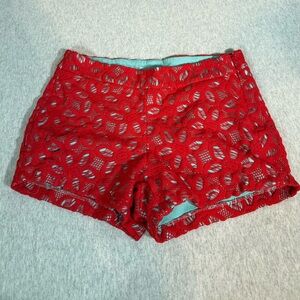 Judith March Red Floral Lace Overlay Teal Chino Shorts 🌺💙